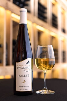 Picture of a bottle and a glass or Ballet white wine