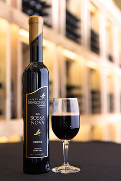 Picture of a bottle and a glass of Bill's Bossa Nova port-style dessert wine